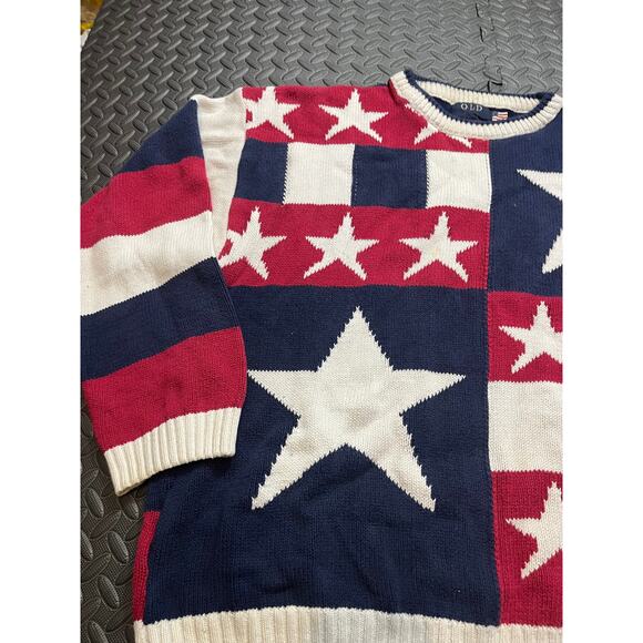 VINTAGE Old Glory Mens Stars and Stripes Flag 100% Cotton Sweater XL Made in USA - Picture 2 of 10